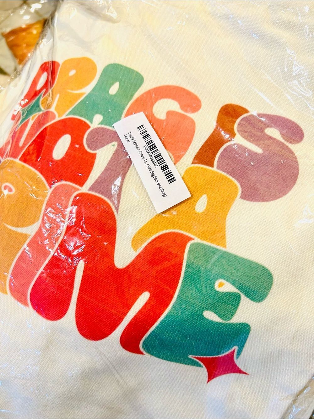 Drag Pride NWT Graphic Canvas Tote Book Bag Zipper Pocket Dopamine Rainbow - Picture 8 of 8